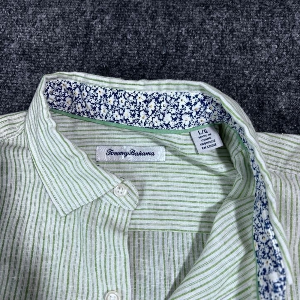 Tommy Bahama Bungalow Stripe IslandZone Linen Shirt Tart Apple Men's Large